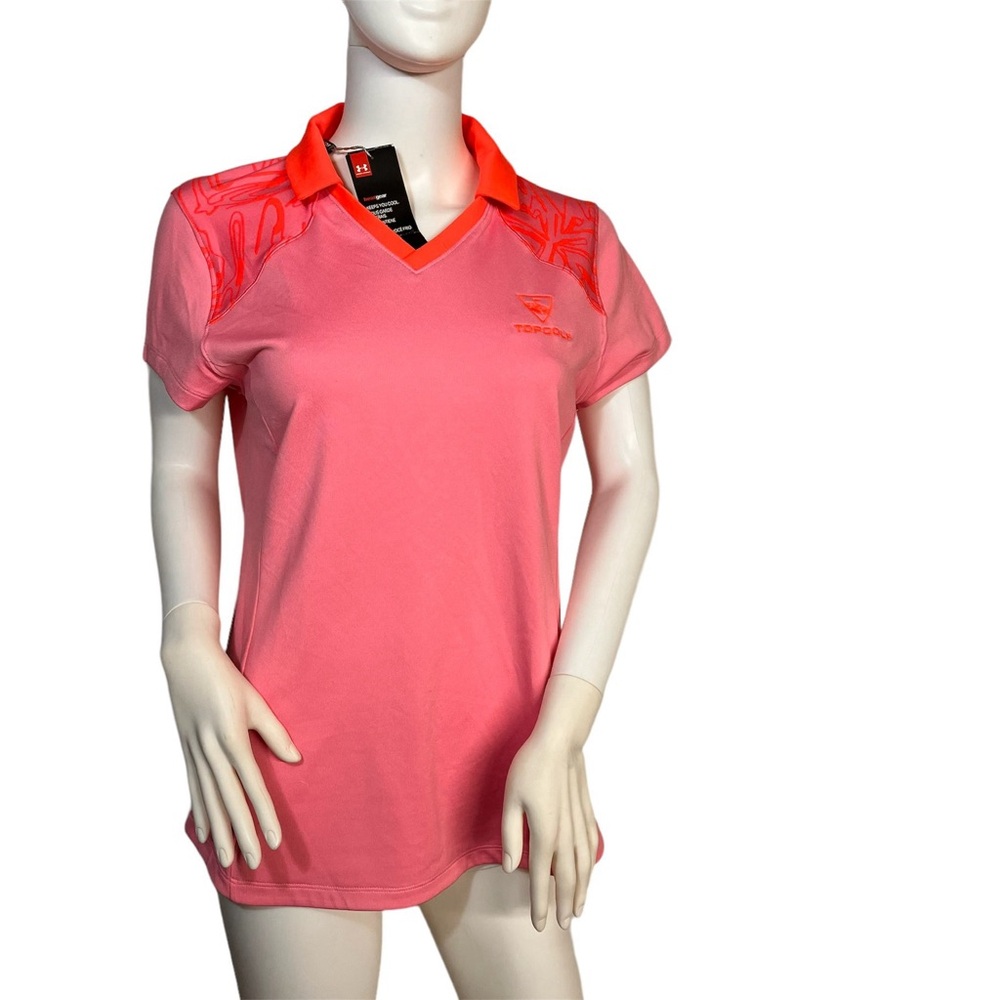 Under Armour Golf Polo Collar Shirt via-Neck Pink Orange Medium